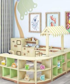 Tủ kệ mầm non cho bé bằng gỗ HNC-4A2- Giải pháp lưu trữ tiện lợi và an toàn cho trẻ nhỏ