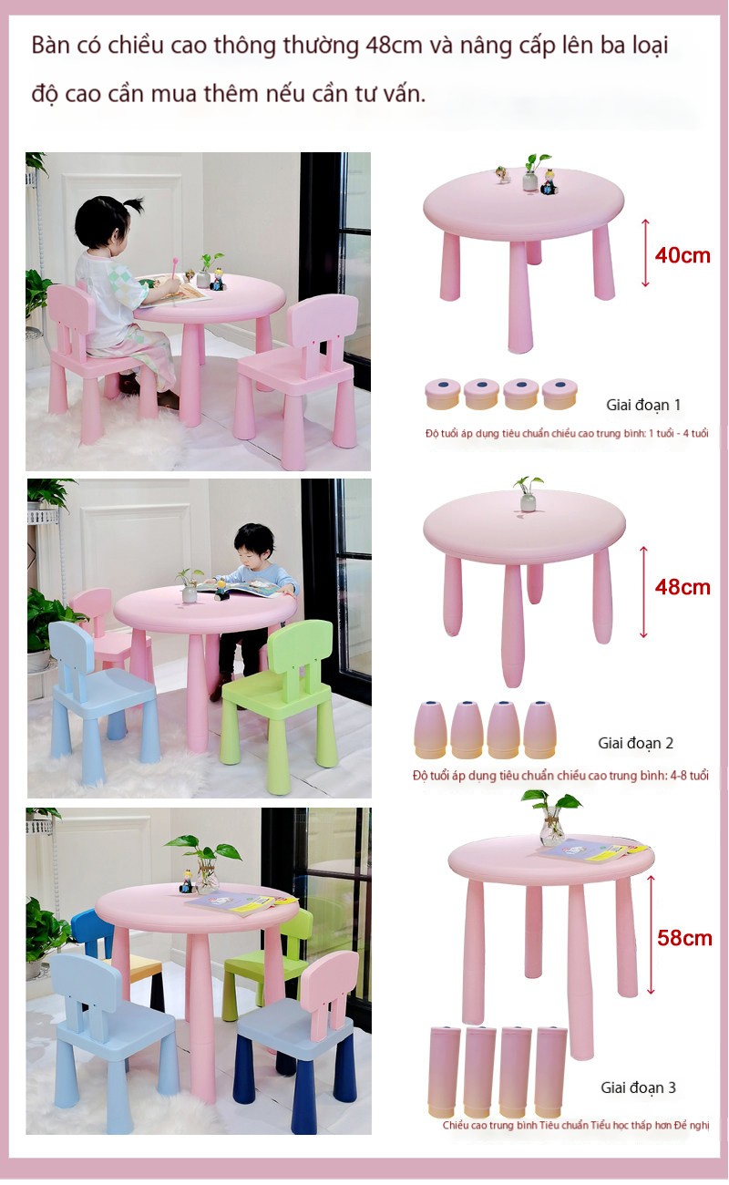 Bộ Bàn Ghế Tròn Chống Trượt Cho Bé - Nhựa Cao Cấp, An Toàn, Đa Năng